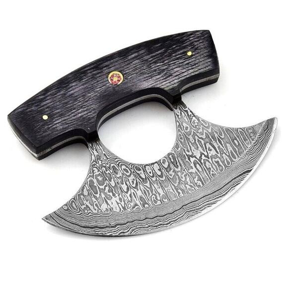 Damascus Steel Ulu Handmade Knife - Alaskan Damascus Ulu Knife With Sheat - Picture 2 of 3